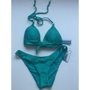 Isabella Rose Turquoise Ribbed 2 Piece Bikini‎ With Cove Fit Bottoms Size Medium